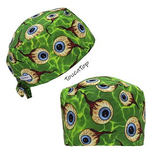 Gorro Cirúrgico, Globo Ocular, Íris Azul, Veios Verdes, Verde