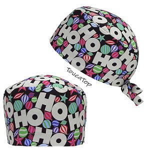 Gorro Cirúrgico, Natal, HoHoHo, Bolinhas Natalinas, Preto
