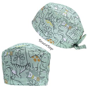 Gorro Cirúrgico,  Dino, Dinossauro, Traço Preto, Verde