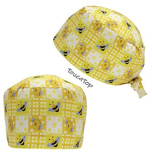Gorro Cirúrgico, Abelhas, Colmeia, Xadrez, Amarelo