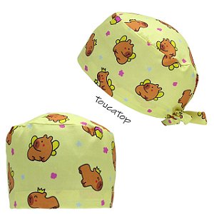Gorro Cirúrgico, Capivara Bebê, asa, coroa, estrelinha azul, amarelo