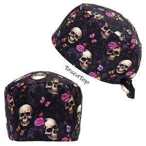 Gorro Cirúrgico, Caveira Mexicana, Flores, Borboletas, arabesco, Preto