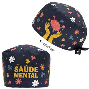 Gorro Cirúrgico, Mãos Segurando Cérebro, Saude Mental, Azul Petróleo