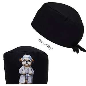 Gorro Cirúrgico, Dr Shih Tzu, Cachorrinho com Bísturi, Preto
