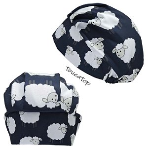 Touca Cirúrgica Feminina, Ovelha Branca, Azul Marinho