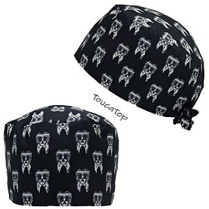 Gorro Cirúrgico, Caveira em forma de Dente, Branco, Preto