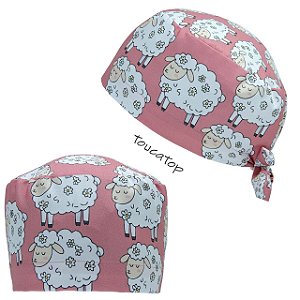 Gorro Cirúrgico, Ovelhas, Flores, Coral