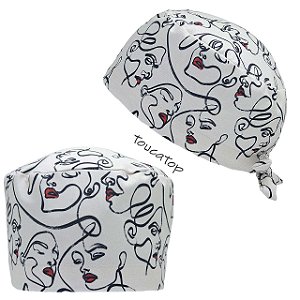Gorro Cirúrgico, Traços Rostos, Baton Vermelho, Bege