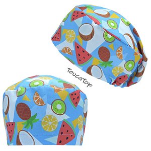 Touca Feminina ALICE, Frutas Tropicais, Coco, Melancia, Azul