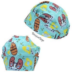 Touca Cirúrgica, Desenhos Rins Bebendo Água, Verde Água