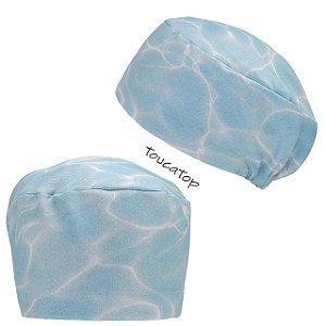 Touca Feminina ALICE, Águas cristalinas, ondas, Azul claro