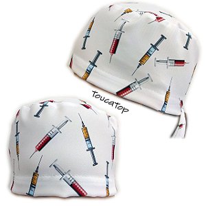 Gorro Cirúrgico, Seringas Amarelas Vermelhas, Branco