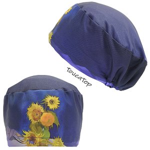 Touca Feminina ALICE, Girassóis de Van Gogh, Azul Noite