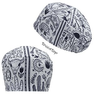 Touca Feminina ALICE, Símbolos Nordestinos, Crânio boi, cactos, Branco