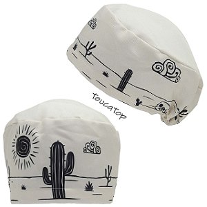 Touca Feminina ALICE, Sertão Nordetino, Cactos, Sol, Estilizado, Creme