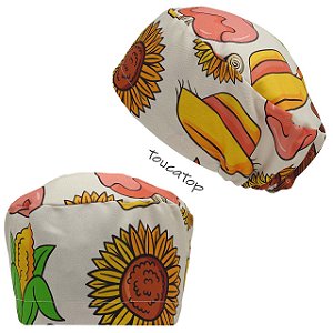 Touca Feminina ALICE, Festa Junina, Milho, Chapéu, Creme