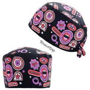 Gorro Cirúrgico, Adesivos temáticos Feministas, Preto