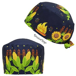 Gorro Cirúrgico, Festa Junina, Milho, Fogueira, Azul Noite