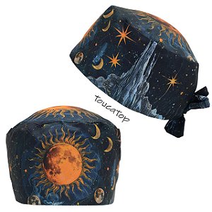 Gorro Cirúrgico, Místico, Sol Frontal Laranja, Azul