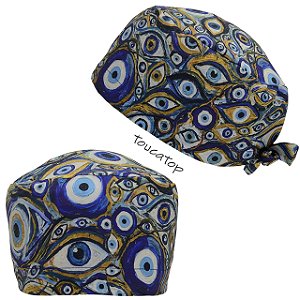 Gorro Cirúrgico, Arte, Olho Grego, Pintura Óleo, Azul