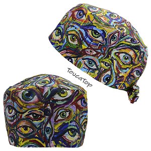 Gorro Cirúrgico, Olhos coloridos chorando tinta, Pintura Óleo, Verde
