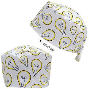 Gorro Cirúrgico, Lâmpadas Acesas, Contorno Amarelo e Preto, Branco