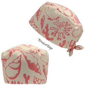 Gorro Cirúrgico, Conchas e Corais traço Salmão, Bege