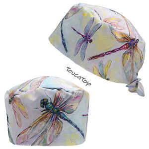 Gorro Cirúrgico, Libélulas coloridas, Aquarela, Lilas
