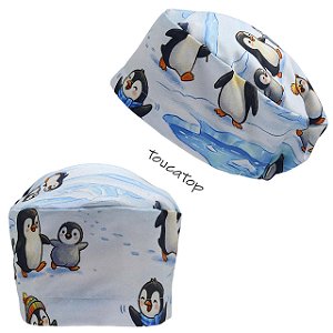 Touca Feminina ALICE, Pinguins Brincando no Gelo, Branco