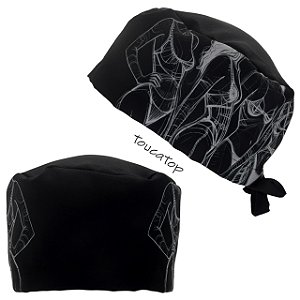 Gorro Cirúrgico, Silhuetas Femininas, Rabiscos Brancos Corpo, Preto