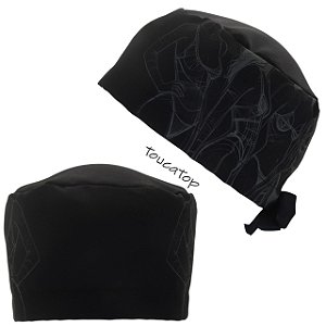 Gorro Cirúrgico, Silhuetas Femininas, Rabiscos Cinza Corpo, Preto