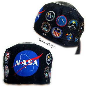 Gorro Cirúrgico, NASA, Missões da Nasa, Lua, Estrelas, Espaço, Preto