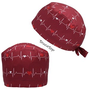 Gorro Cirúrgico, Batimentos Cardíacos, ECG, Bordô