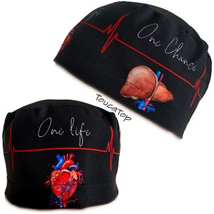 Gorro Cirúrgico, ECG, Coração, One Life One Chance, Preto