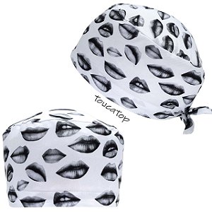Gorro Cirúrgico, Desenhos de Bocas, Grafite, Branco