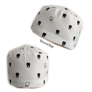 Gorro Cirúrgico, Dentes, Dentinhos Pequenos Pretos e Brancos, Branco