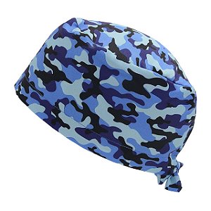 Gorro Cirúrgico, Camuflado, Tons de Azul e Preto