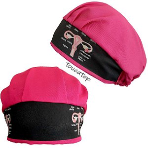 Touca Cirúrgica Feminina, Úteros Laterais, Barra Preta, Pink