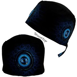 Gorro Cirúrgico, Olhos Azuis com Hexagonais Colmeia, Preto