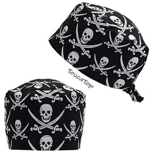 Gorro Cirúrgico, Caveiras Médias, Espadas Cruzadas, Preto