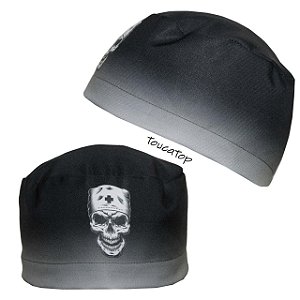 Gorro Cirúrgico, Caveira Branca, Degrade Preto Cinza e Branco