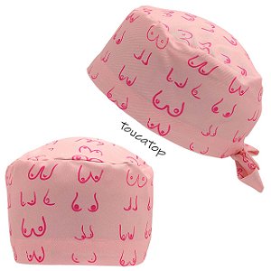 Gorro Cirúrgico, Mamas Contorno Traços Rosa, Rosa Claro