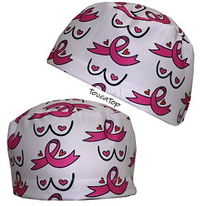 Gorro Cirúrgico, Outubro Rosa Laços Rosa Estilizados, Mamas, Rosa