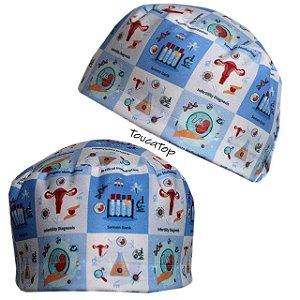 Gorro Cirúrgico, Inseminação Artificial, Diagnóstico de Infertilidade, Banco de Semen, Quadrados Pequenos Azul e Branco