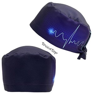 Gorro Cirúrgico, ECG Verde Água, Batimentos, Azul Degradê