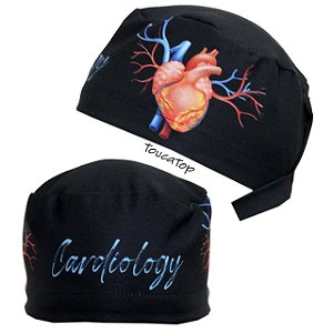Gorro, Cardiology Escrito em Azul, Coração na Lateral, Preto