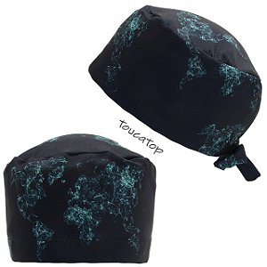Gorro Cirúrgico, Mapa Mundi, Linhas Azuis, Azul