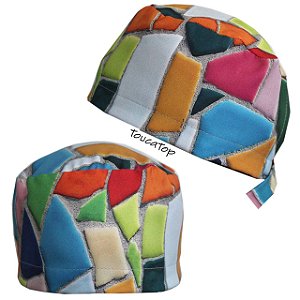 Gorro Cirúrgico, Azulejos Coloridos, Cinza