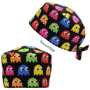 Gorro Cirúrgico, Fantasminha do PacMan Coloridos, Preto