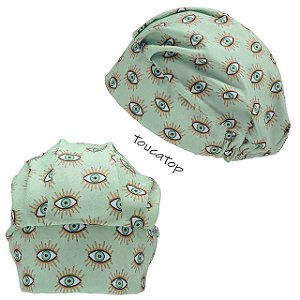 Touca Feminina, Olho Iris Azul e Cílios Dourados, Verde Água